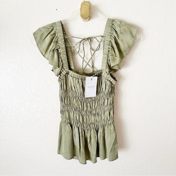 NEW Ted Baker Alovia Smocked Top With Lace Up Back size 2 med - Picture 10 of 14